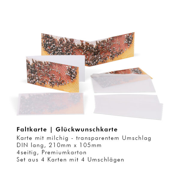 Klappkarte mit Motiv Bienen auf Honigwabe, Set: 3 Stück mit Umschlägen